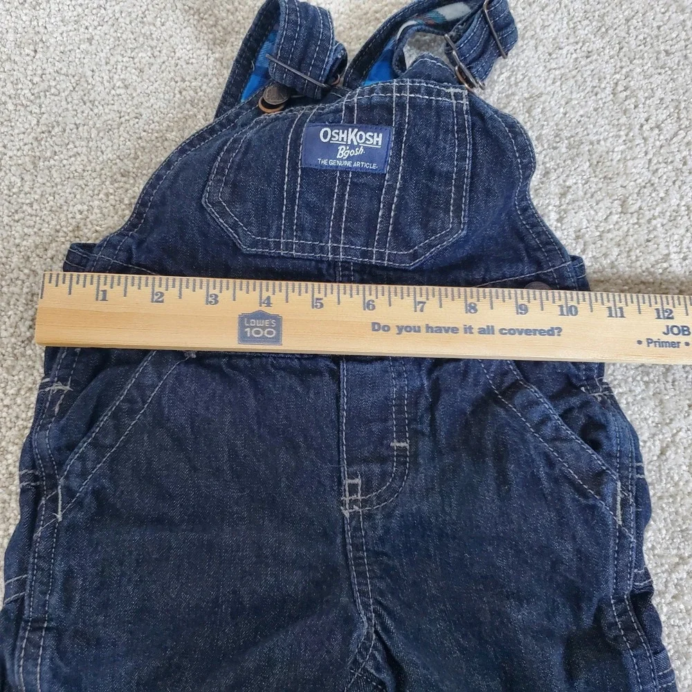 OshKosh B'gosh Overalls Baby 12 Months Blue Flannel Lined Denim Vestbak Cargo